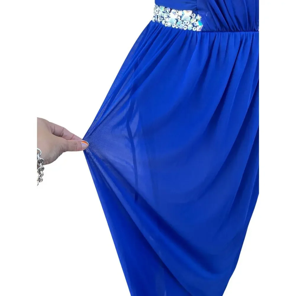 City Triangles Women's Long Maxi Gown Party Dress Rhinestone Beaded Blue Size 7